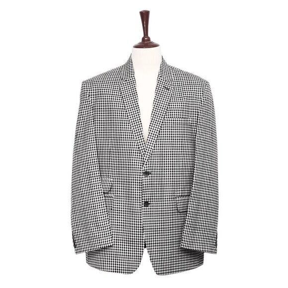 Mens Blazer Black White Check Plaid Formal Party Jacket Wedding Sport Coat 48R
